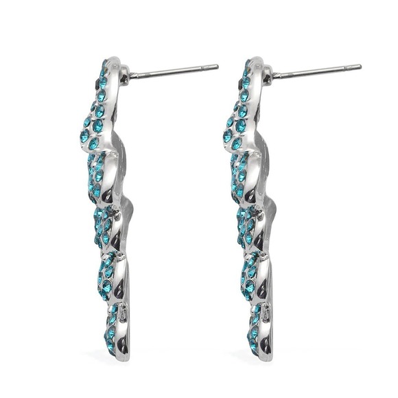 Peacock Earrings Austrian Crystal Blue and Black Silver Rhinestone Sparkle - Picture 4 of 5